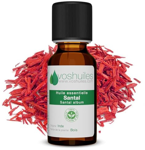VOSHUILES - Huile Essentielle de Santal - Distillation de Bois Précieux - Flacon Verre Ambré avec Bouchon Sécurité et Compte-Gouttes de Haute Précision - 2ml