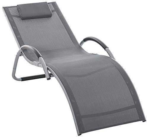 Outsunny Gartenliegen mit Kissen Sonnenliege Relaxliege ergonomisch Aluminium Texteline Dunkelgrau 160 x 60 x 65 cm