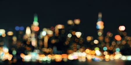adrium AluVerbund-Bild 140 x 70 cm: Midtown Manhattan Skyline Bokeh im Dämmerpanorama über Hudson River (35703698)