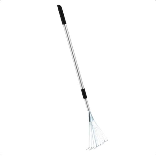 Rekord Kleinfeger (Stahl) mit Teleskopstiel (Aluminium) Länge bis 124 cm & Aufhängeloch, Harke, Rechen, Fächenbesen, Kleinrechen, Laubrechen, Gartenharke