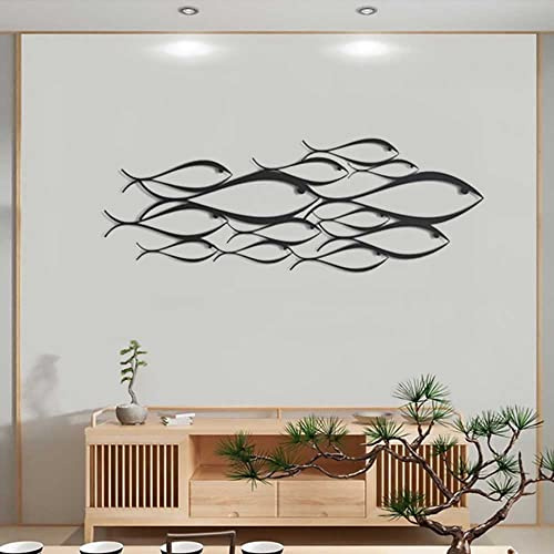 JYHCD Metall Fisch Wanddekoration Ozean-Thema Fischschwarm Wanddeko Chwarzer Fisch Wand Hintergrund Dekorativer Anhänger Wandkunst Für Badezimmer Schlafzimmer Garten Pool,42x120cm/16.5x47.2