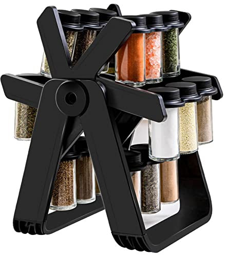 BestAlice Rotating Spice Rack Organizer with 18 Glass Spice Jars, 360 Degree Revolving Ferris Wheel, Removable, Black