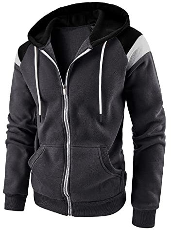 Herren Kapuzenpullover Sweatjacke Sweatshirt Farbvarianten Kapuzenjacke Kapuzenpulli mit Reißverschluss Langarm Hoodie Sport Style Casual Fitness Training (Dunkelgrau, XXXL)
