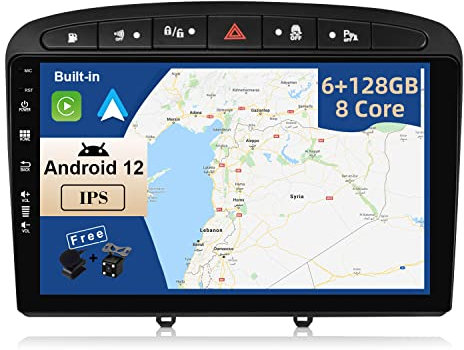 JOYX – [6G 128G] – Android 12 bilradio passar för Peugeot 308/408 (2010–2016) – Trådlös Carplay/Android Auto – kamera och MIC – IPS 9 tum 2 Din – DSP rattstyrning WiFi DAB fast båt 360-kamera 4G