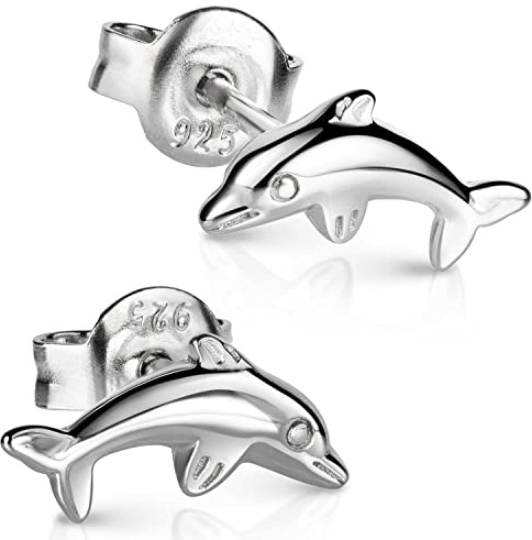 Delfin Ohrringe Silber 925 Kinder - Delphin Schmuck für Mädchen SO-488 | Maritime Ohrstecker 11 x 5mm aus rhodiniertem 925 Sterling Silber geeignet für Allergiker von MATERIA by Matthias Wagner