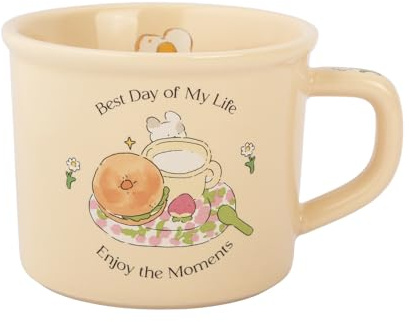 TREEWOO Cute Morning Coffee Mug 380ml/12oz Kawaii Bunny and Toast Bagel Household Ceramics Latte Milk Tea Cup for Boys Girls Kids Daughter Son Home Family (Bagel)