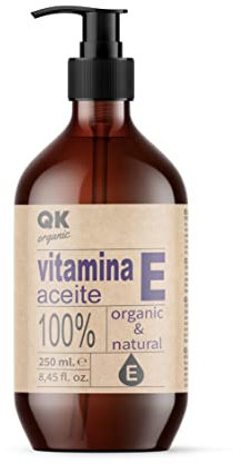 QKnatur - Vitamine E Huile - 250 ml - Naturelle - Antioxydante et anti-âge pour le visage, la peau, les cheveux et les ongles