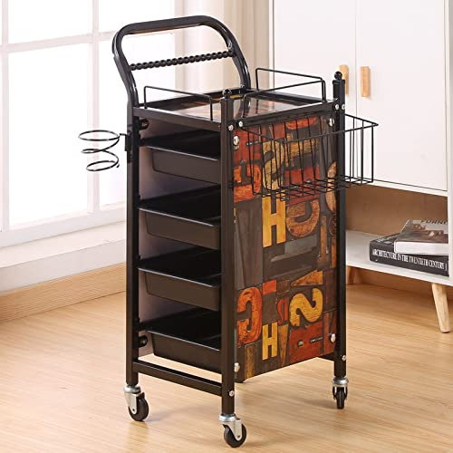Retro Salon Lagerwagen,Friseurwagen Gold mit Fönhalter Friseur Barbier Schönheit Rollwagen,Mit 4-5 Schubladen Salon Trolleys,Haare Spa Ablagefach A,31X37X83CM