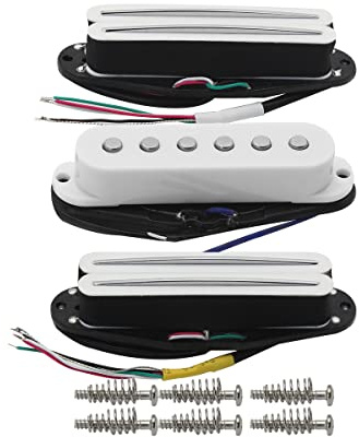 FLEOR 3 STÜCKE Alnico 5 Gitarre Zwei heiße Schienen Humbucker-Tonabnehmer & Single-Coil-Tonabnehmer Hals-, Mittel- und Steg-Tonabnehmer-Set, weiß