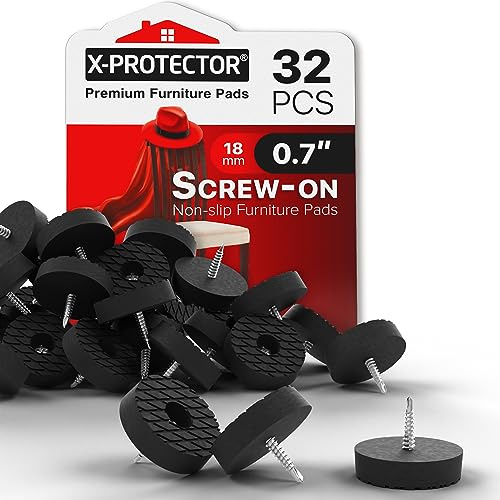 X-Protector Screw On Rubber Feet - 32 PCS 0.7 - Premium Non Slip Furniture Pads - Anti Skid Pads for Furniture Feet - Chair Leg Protectors - Furniture Grippers for All Surfaces - Protect Any Floors!