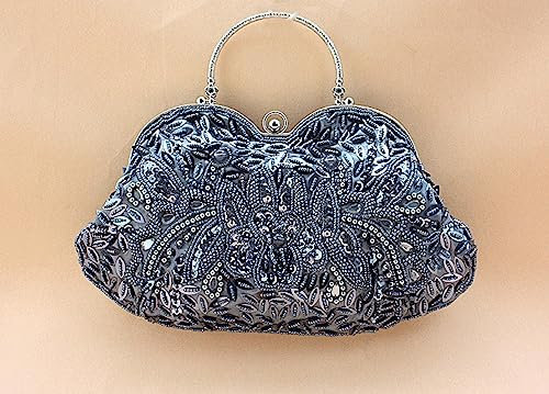 Abendtasche Damen Clutch Mode Retro Heavy Craft Perlen Stickerei Tasche Oblique Cross Dinner Bag Baipai Handtasche Hellgrau
