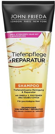 John Frieda Cura profonda + shampoo di riparazione, contenuto 250 ml, pulizia profonda e riparazione, per capelli danneggiati ed estremamente danneggiati