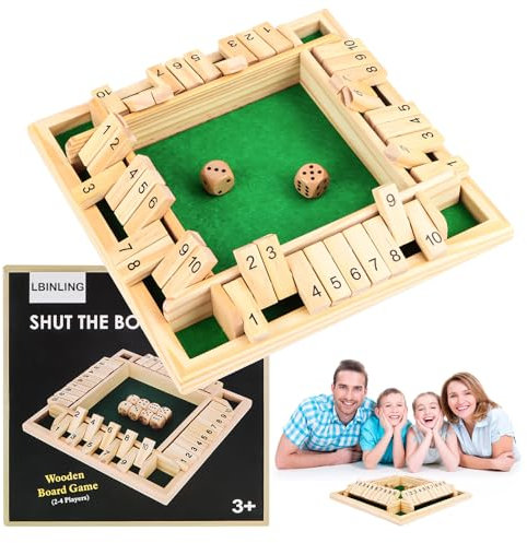 Shut The Box Spiel, 4-Spieler Würfelspiel aus Holz, Klassisch Mathematik Holzspiele, Klappbrett Spiel, Traditional Pub Board Würfelspiele Reisen Great Family Brettspiele Urlaub unterhaltsames Spiel
