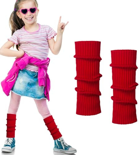 ONUPGO Leg Warmers for Kids Girls Toddler Leg Socks Neon Knit Ribbed Baby Leg Warmers Boys Arm Warmer Winter Fingerless Gloves for Women, 80s Outfit for Kid (Red)