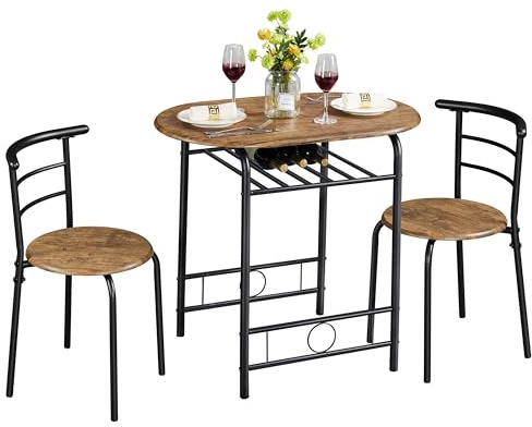 Yaheetech Conjunto de Mesa y 2 Sillas de Comedor Cocina 80X53 cm Marrón | Juego de Muebles para 2 Personas, Mesa Madera, Estante Almacenamiento, Ideal para Espacio Limitado,2 Sillas y 1 Mesa