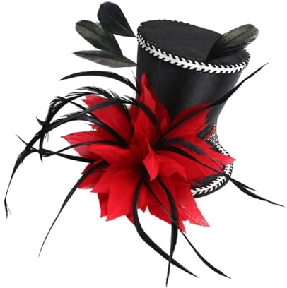 Guangcailun Vintage Feder Fascinator Zylinder für elegante Hochzeits Brautfrauen Kostüme, Rot