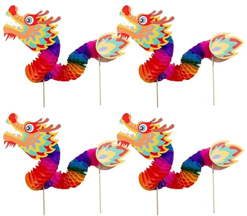 EXCEART 4 Stück 3D-Papierdrache für Neujahr | Chinesische Drachen Girlande zum Basteln, ideal als Deko für Frühlingsfest, Party und Foto-Requisiten
