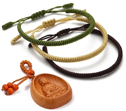 LUCKY BUDDHIST - 3 tibetanska lyckliga armband + buddhistisk gåva! - Handgjorda. Justerbar till din handled. För män och kvinnor. Vänskapsarmband av flätat tyg