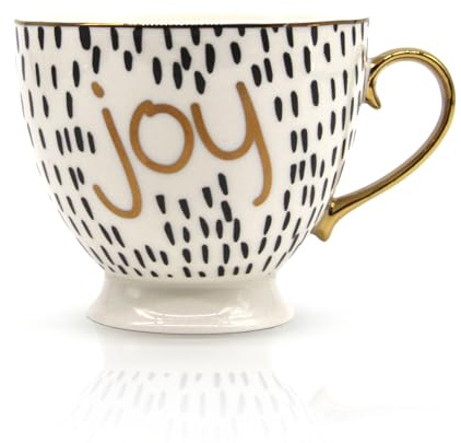 Mea-Living CAPPUCCINOTASSE mit Golddruck und Goldhenkel joy - inkl Geschenkkarton, 11 x 9,1 cm, Geschenkidee zur Hochzeit