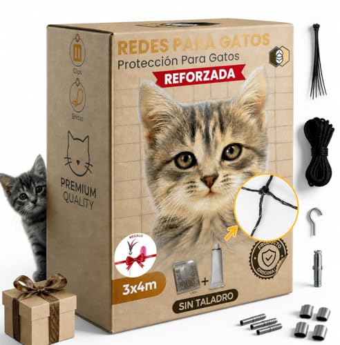 FR3 ® ️ Kattnät 3 x 4 svart | 12 strängar PE plus 1 ståltråd | Kattnät terrass | Förhindrar att din katt faller eller flyr | Lämplig för fönster, balkonger och terrasser.