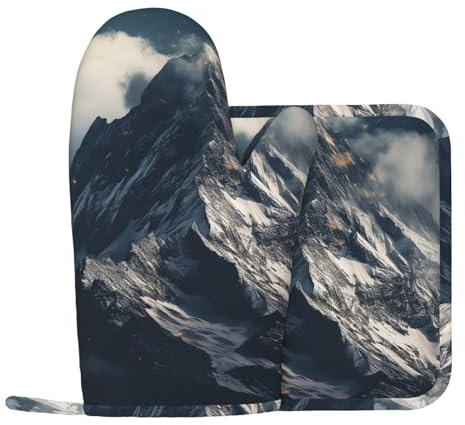Snow Mountain Clouds Oven Mitts and Pot Holders Sets of 2 High Heat Resistant Kitchen Oven Gloves and Hot Pads Non-Slip Oven Gloves Potholders for Baking Cooking BBQ