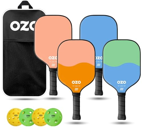 OZO Pickleball - Set mit 4 Schlägern + 4 Bällen + Tasche - 2X Spark Anfänger