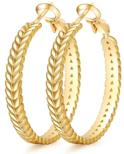 PABBEU Goldene Ohrringe Damen, Hypoallergene Große 14K Vergoldete Ohrringe, Leichte Goldene Creolen für Damen (50MM)