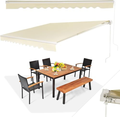 RELAX4LIFE Einziehbare Markise, Gelenkarmmarkise mit Handkurbel, Sonnenmarkise Winkel Längeinstellung(5-35°), Markise mit Wasserdichter Beschichtung, Balkonmarkise Sonnenschutz (Beige, 4 x 2,5 m)