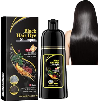 500ml Champú Tinte, Champú tinte instantáneo, Negro, hair2 | 3 en 1 Instantáneo Champú para el Cabello Negro, Hidratación Capilar, Champú Suavidad y Brillo