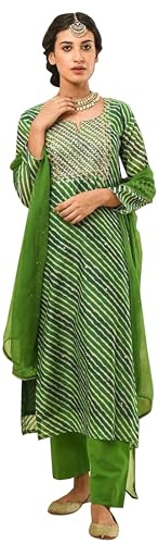 IMTRA FASHION Indian Women's Rayon Printed Kurta, Pant with Dupatta Set Regular Kurta-Large