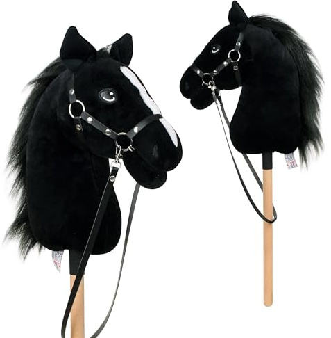 Pink Papaya Caballo de Palo, con cabezada y Freno, Caballo de Juguete para Hobby Horsing, Caballo para Montar para niños.