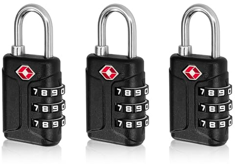 TRUEIN 3 Pack Suitcase Locks, 3-Digit TSA Approved Luggage Locks, Resettable Suitcase Padlock, Flexible Security Combination Padlock Locker Padlocks for Travel Luggage Suitcases (Black)