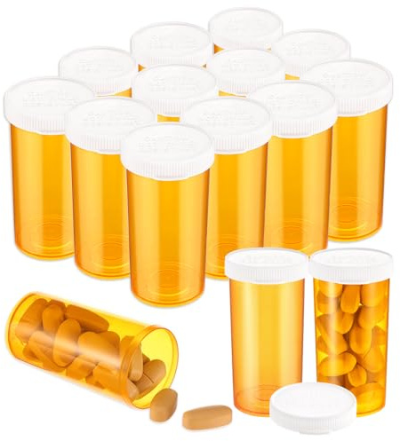 Dimeho Tragbare leere Pillenflaschen, 12 Stück Tragbare Medikamentenfläschchen, Kleine Medikamentenbehälter, Reisepillenfläschchen, Durchsichtige Pillendosen-Organizer (13 Dram, orange)