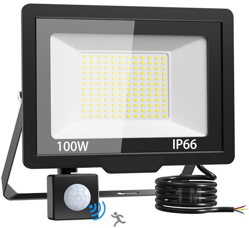 vighep Led Strahler mit Bewegungsmelder Auße, 100W Wasserdicht Lampe Aussen, Ultrahelleled Kaltweißs Fluter Licht für Garten Terrasse Wand Garage Vorhof Innenhöfe