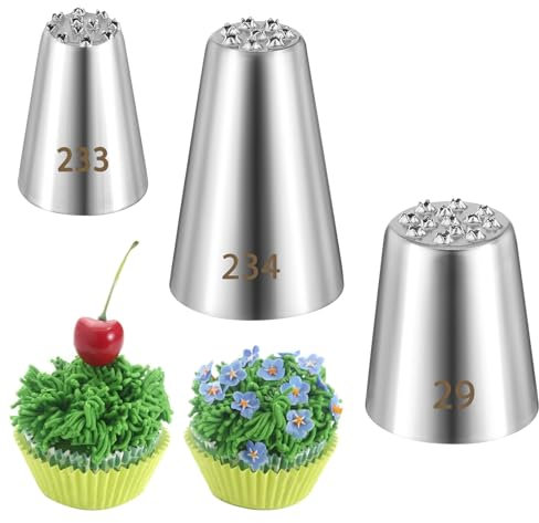 3 Stück Spritztüllen Aus Gras, Professionelle Spritztülle Gras (233, 234 Und 23m) Dekorationsspitzen Zum Glasieren, Mehrfachöffnung Zum Dekorieren Von Torten Und Cupcakes