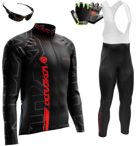 VOXCAUTQ Cykeltröja för män set 9D gel vadderad vägcykel cykel tröja + haklapp byxor med MTB cykelkläder kit snabbtorkande, 6, M