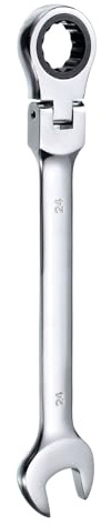 sourcing map Llave de trinquete de cabeza flexible de 24 mm, cabeza giratoria de 180°, llaves combinadas de trinquete métricas, 72 dientes, acero al cromo vanadio, trinquete de extremo abierto para