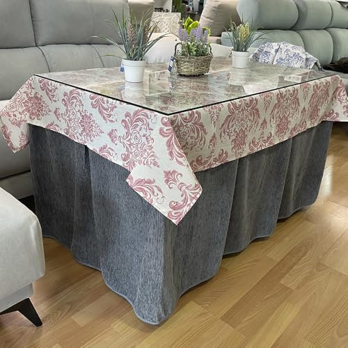 Ropa Chenilla de Mesa Camilla Rectangular (Gris) con 8 Pliegues - Incluye tapete Antimanchas Rosa - Varias medidas - Falda Mesa Camilla, Enaguillas, Ropa Chenilla (110 x 70 cm (72 cm de Alto))