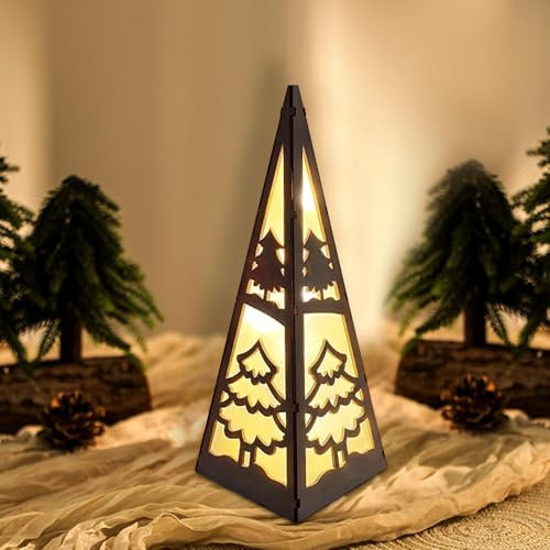 Decorazione natalizia in legno illuminato, piramide, decorazione natalizia per interni in legno, illuminazione natalizia, piramide luminosa, decorazione in legno, funzionamento a batteria, per