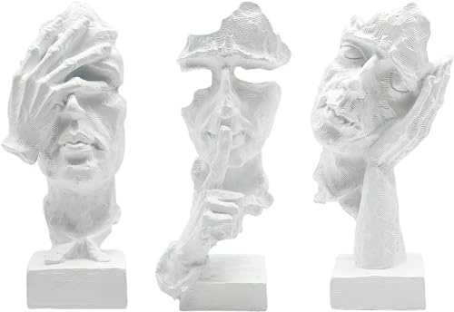Huhote Heimdekoration, Statue Deko, Skulptur Deko Wohnzimmer, Moderne Dekofiguren, Skulpturen Figuren Deko, Sammlerstück Statue für Wohnzimmer Bücherregal, Regal Schreibtisch Dekor 3er-Set (Weiß)