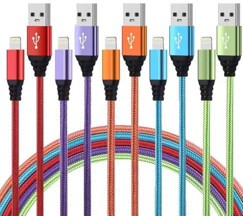 Aurnoet iPhone Charger 10FT 5Pack Apple MFi Certified Lightning Cable Fast Charging Nylon Braided USB-A to Lightning Compatible with iPhone 14/13 mini/14/13/12/11 Pro MAX/XR/XS/8/7/Plus/6S/SE/iPad