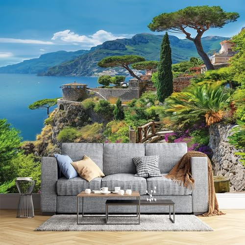 JEDTAKCT 300X210Cm Seidetapete Grüne Stadt-Tapete Elegance Tapete Im Insellandschaft Design Tapete Wandtapete Wohnzimmer Schlafzimmer Flur Strukturtapete