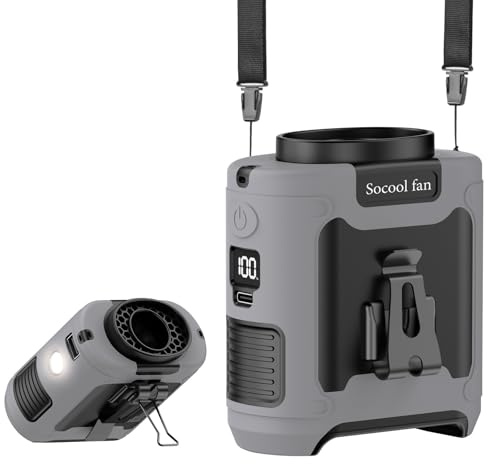 Socool 10000mAh Portable Waist Fan Clip On Personal Fans Rechargeable, 67H Cooling Wearable Belt Shirt Fan with 5 Speed Wind Adjustable & LED Light, Hanging Neck Fan for Outdoor Jobsite Camping