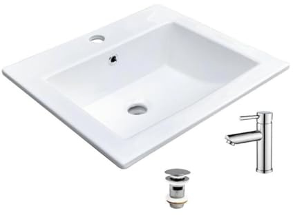 MOB-IN Eckig Einbauwaschbecken Seil 50x43cm + Ventil + Stopfen