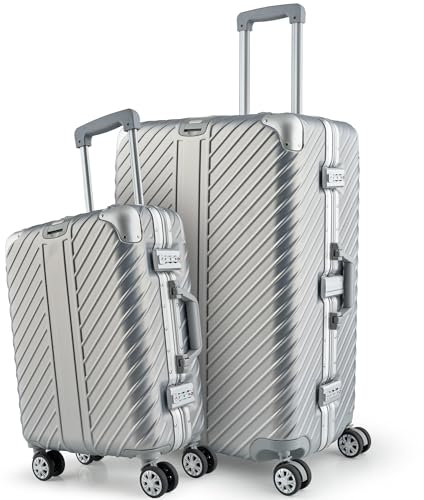 LETTOO Set Hartschalenkoffer mit Alu-Rahmen | Reisekoffer mit Rollen - Extrem Stabiler Trolley Koffer mit Laptoptaschen-Befestigung [WASSERGESCHÜTZT] mit Eckenschutz (29 Zoll & 20 Zoll)