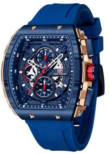 Mini Focus Montre Homme Sportive et Tendance, Montre Chronographe Quartz Étanche avec Fonction Lumineuse et Calendrier, Bracelet Silicone Confortable, Montre Décontractée pour Homme