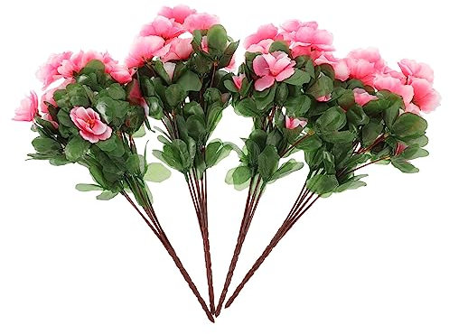 UKCOCO Lot De 4 Fleurs Artificielles De Rhododendron en Soie pour Décoration Intérieure Fleurs Réalistes Couleur Rose Faciles à Entretenir pour Salon Et Bureau
