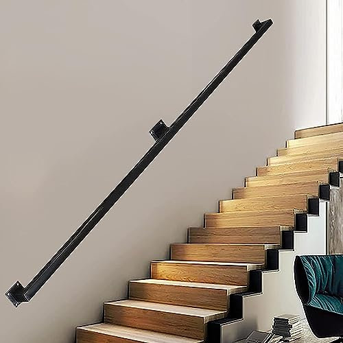 Kit di scale in ferro battuto da 4,6 m, stile rustico, industriale, da parete, per interni/esterni, scala nera resistente, per portico e terrazza