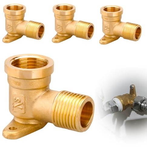 WIYETY 4 Stück 1/2 Wandscheibe: Wasser Wandanschluss Innengewinde, 1/2 Zoll Wanddose Messing Bogen, 90 Grad Wandscheibe Winkelstück Verbinder mit Innengewinde, Fittingteile Wasser Wandanschluss
