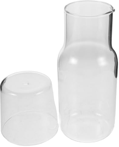 TOPBATHY Juego De 2 Jarra Agua y Vaso de Vidrio para Mesita Noche Diseño Compacto y Transparente para Dormitorio y Baño Botella sin Olores para Hidratación Nocturna